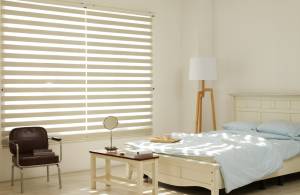 Bedroom with lumen blinds controlling light and privacy